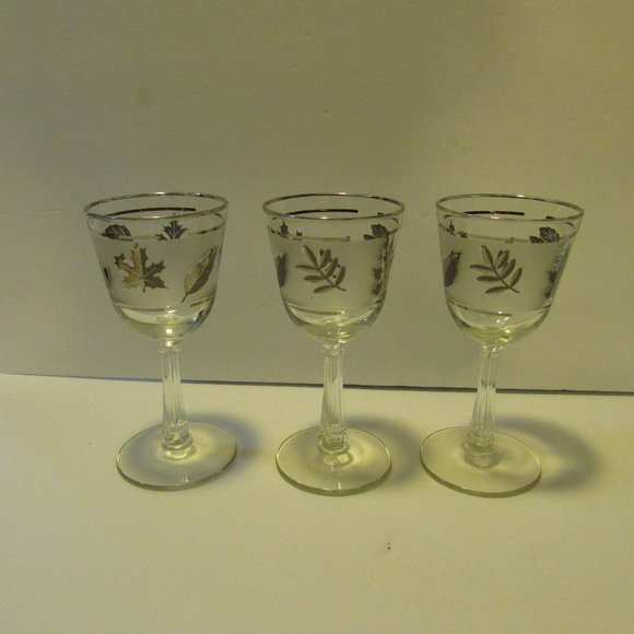 lot of vintage Libbey goblet stem glasses cocktail frosted silver leaf barware - Picture 5 of 15